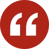 A red and white icon with two quotation marks.